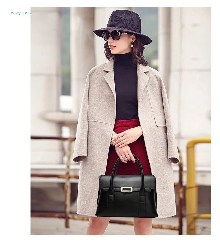 2024 New Genuine Leather Briefcase Women Handbags Large Capacity Ladies Fashion Cowhide Shoulder Messenger Bags Portable