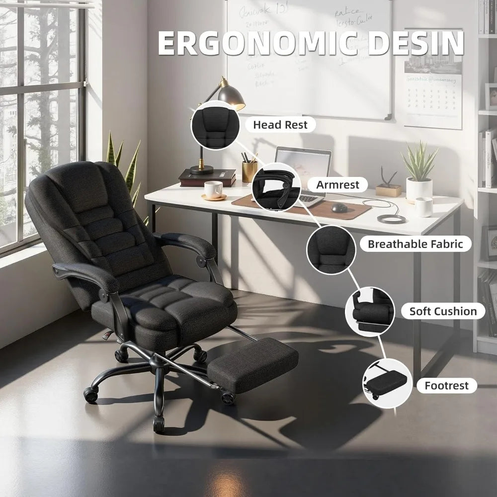 Office Chair, Big and Tall Fabric Gaming Chair with Footrest, Executive Comfortable Computer Desk Chairs, 360°, Customized