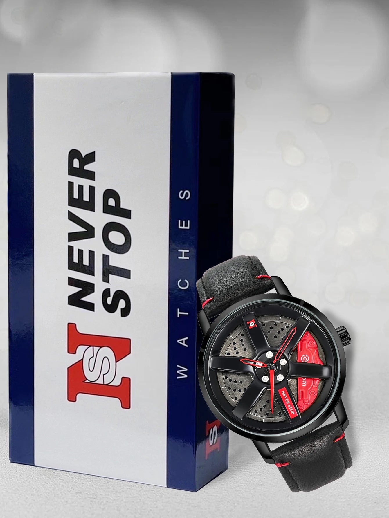 NS Men's Car wheel hub watch Minimalist Fashion Sports Watch Calendar Leather casual Quartz watch
