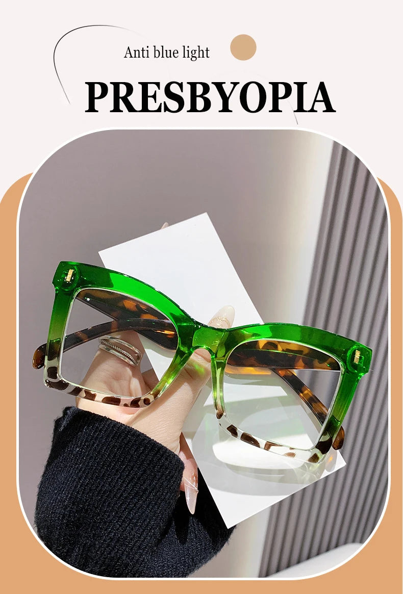 Retro Oversized Square Prescription Eyewear 2025 New Trendy Reading Glasses for Men Women Luxury HD Lens Presbyopia Spectacles
