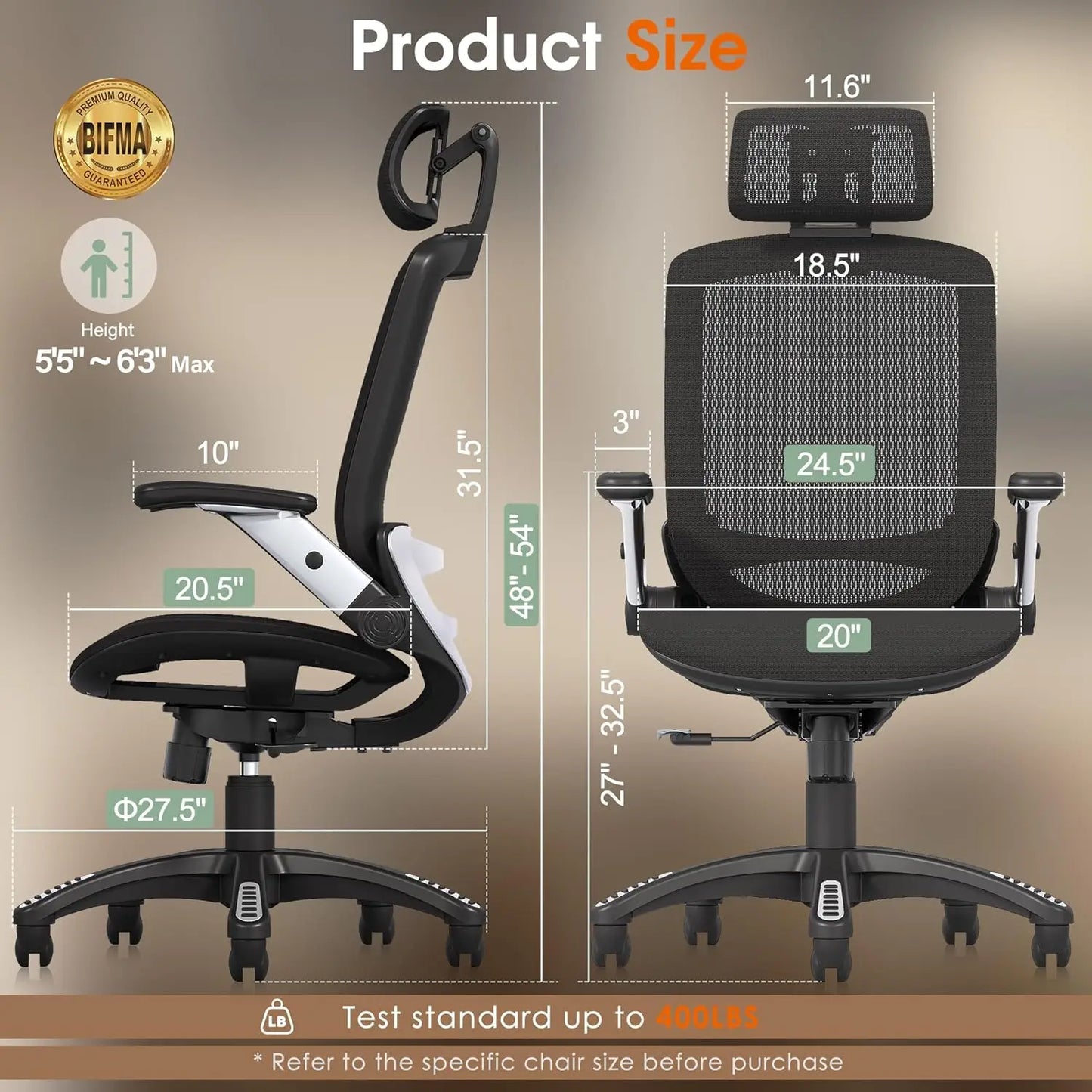 Ergonomic Office Chair, High Back Home Desk Chair with Headrest, Flip-Up Arms, 90-120° Tilt Lock and Wide Cushion