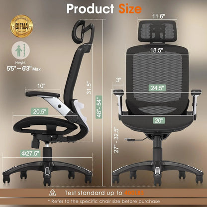 Ergonomic Office Chair, High Back Home Desk Chair with Headrest, Flip-Up Arms, 90-120° Tilt Lock and Wide Cushion