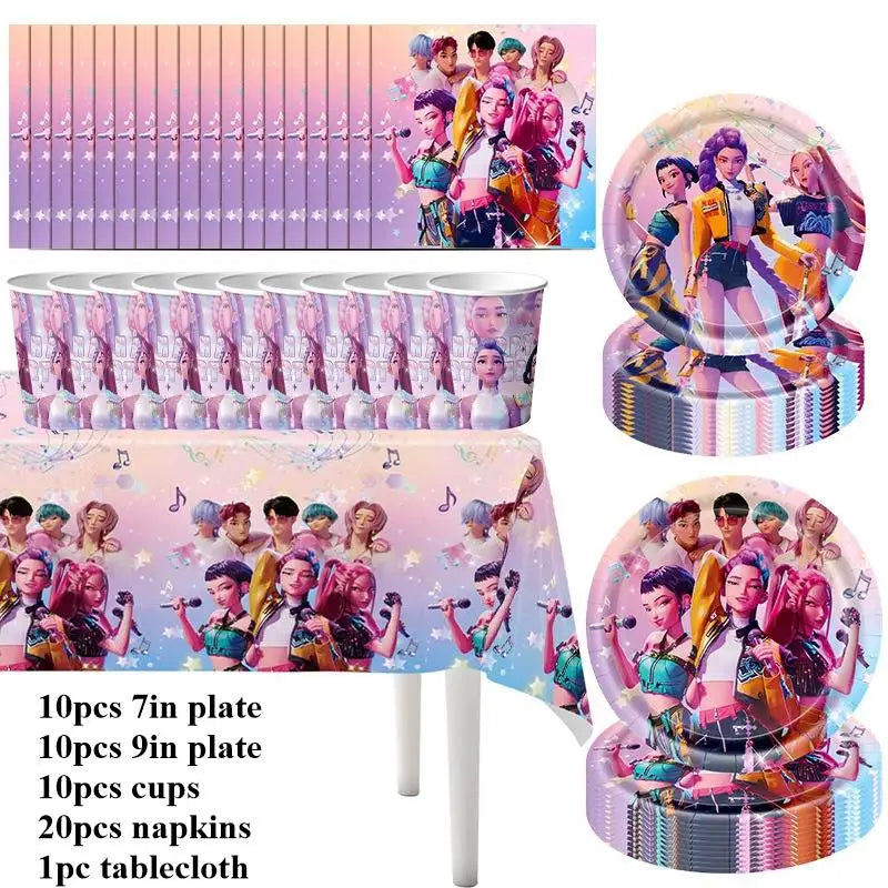 Kpop Birthday Party Decoration Tableware Set Birthday Party Supplies Balloons Cake Topper Hanging Flag Cups K-pop Party Decor