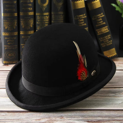 2023 Men Hat 100% Wool Fedora Hat Unisex Top Show Gentleman Bowler Hat Black Red Magic Hat Presidential Hat Feather Accessories