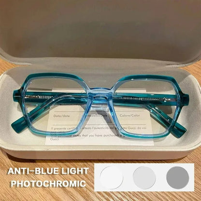 EYORA Fashion Polygon Prescription Reading Glasses Women Myopia Eyewear Hyperopia Anti Blue Light Progressive Optical Eyeglasses