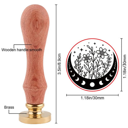 1Set Tree of Life Wax Sealing Stamp Vintage Plant Wax Seal Stamp with 30mm Brass Head and Wooden Handle for Envelopes Photo
