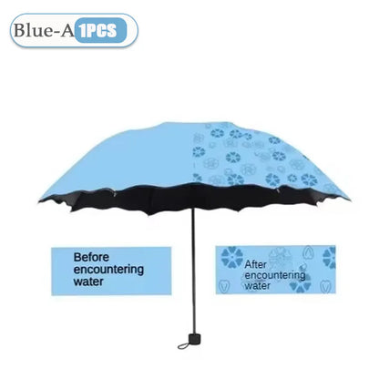 Water Blossom Umbrella Magic Folding Umbrella with Rainwater Pattern Windproof Sunshade Umbrella Outdoor UV Protection Umbrella