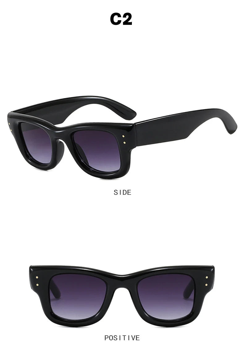 JNPCXI New Square Rivets Women Gradient Sunglasses Shades UV400 Fashion Black Tea Men Trending Sun Glasses