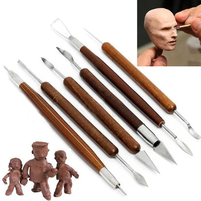 6pcs/set Pottery Tools Red Wood Double-Ended Wire Knife For Clay Repair, Clay Sculpture Carving Tool Set Pottery Tools