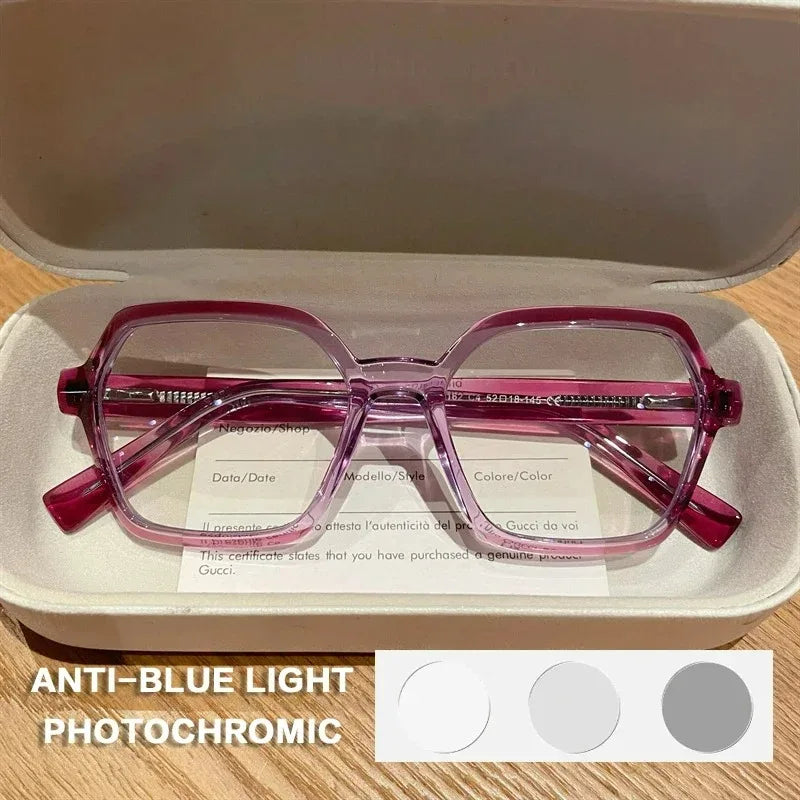 EYORA Fashion Polygon Prescription Reading Glasses Women Myopia Eyewear Hyperopia Anti Blue Light Progressive Optical Eyeglasses