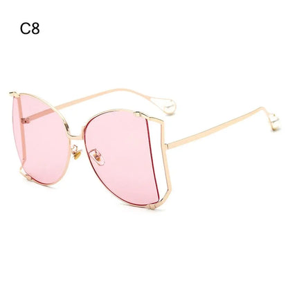 UV Protection Oversized Sunglasses Street Shooting Colorful Metal Hollowing Shades Trendy Pearl Design Sun Glasses