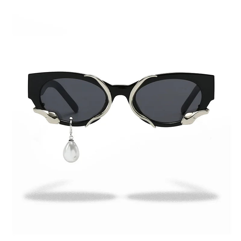 Pearl Diamond  DIY Tear Sunglasses for Women Small Frame Cat Eye Fashion Forward Mermaid Tear Aviator Eyewear