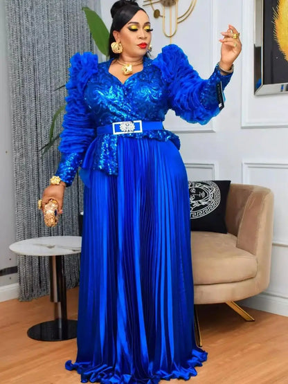 Plus Size African Party Long Dresses for Women 2026 New Dashiki Ankara Sequin Evening Gowns Turkey Outfits Robe Africa Clothing