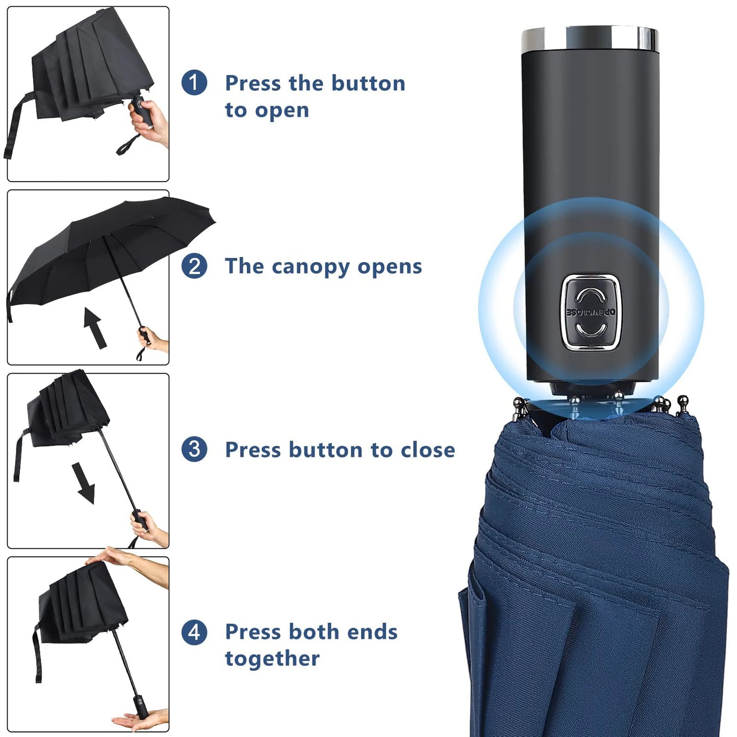 Large 24 Bone Solid Color Automatic Umbrella Light Collapsible Large Format Outdoor Sunshade UV Protection Automatic Umbrella