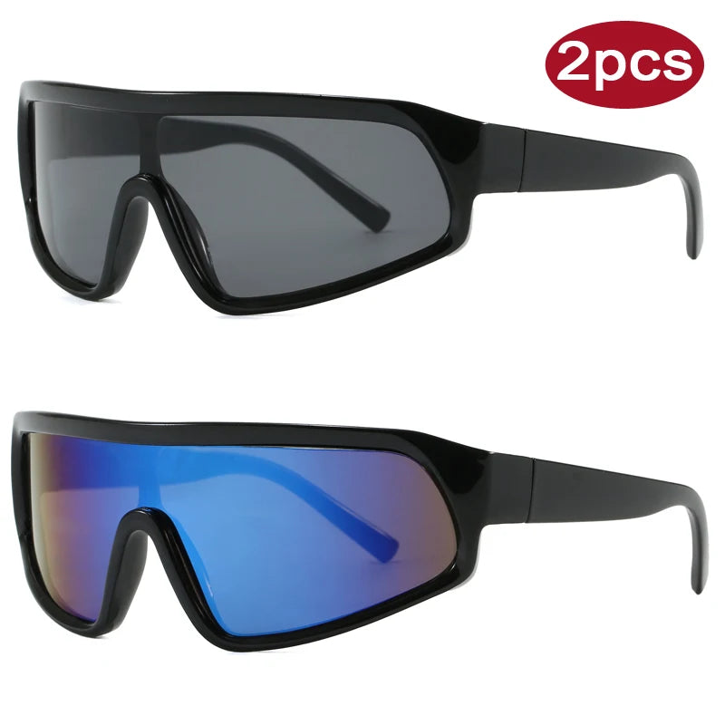 Cycling 2pcs Fashion New Sports Sunglasses Women Punk Style Outdoor Eyeglasses One Piece Personalized Square Glasses Unisex