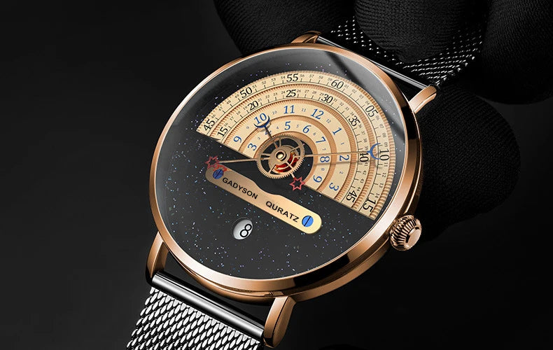 Unique Business Men Watch Fashion Auto Date Stainless Steel Strap Quartz Wristwatch Man Gifts For Him Calendar Clock