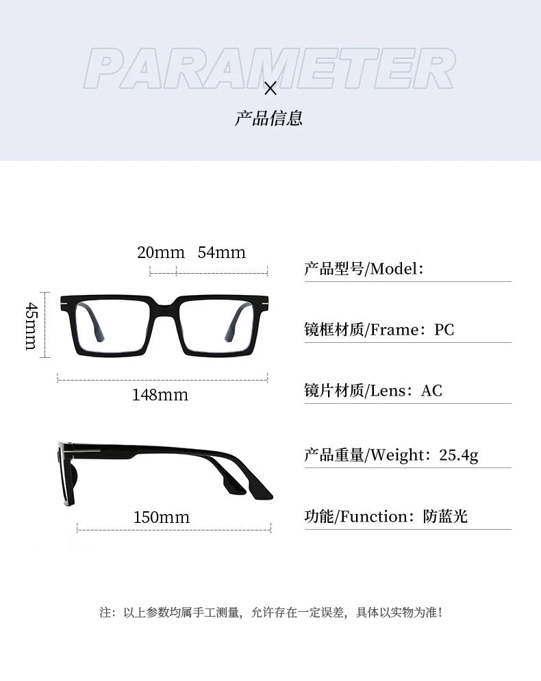 Square Women Reading Eyeglass Fashion Progressive Glasses Man's Myopia Eyewear Customized Prescription Lenses