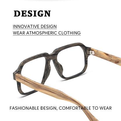 TAG Hezekiah Natural Wood Glasses Frame Men Oversized Wooden Myopia Prescription Optical Glasses Spectacle with Clear Lens 8188