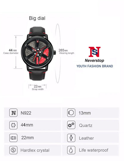 NS Men's Car wheel hub watch Minimalist Fashion Sports Watch Calendar Leather casual Quartz watch