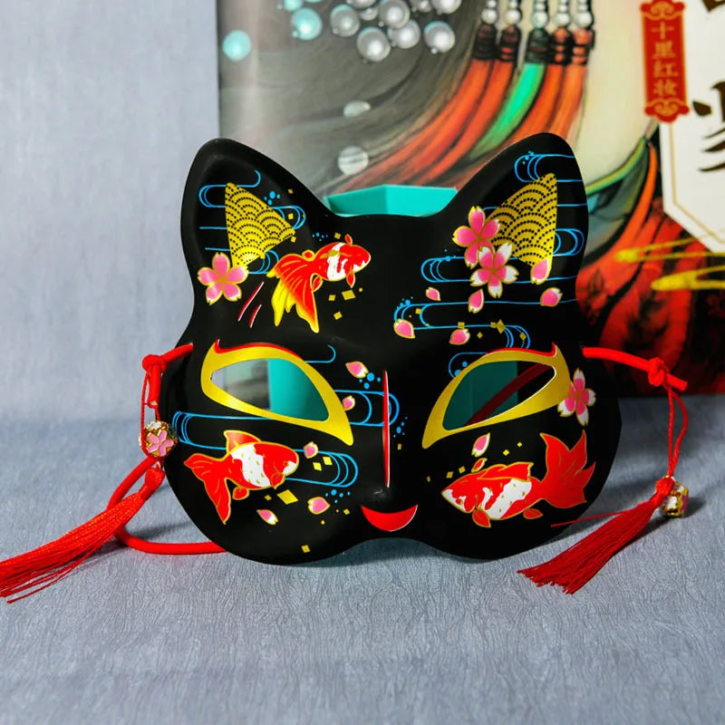 Black Style Cat Face Mask Japanese Half Face Cat Full Face Anime Fox Yin Yang Master Mask for Bar Masquerade Party Cosplay Gift