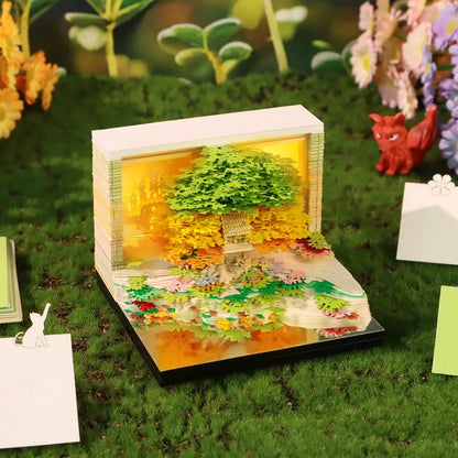 3D Calendar Sticky Notes of Flower Sea and Tree Island 2026 Unique Paper Sculpture Calendar For Desk Decor With Lights Design