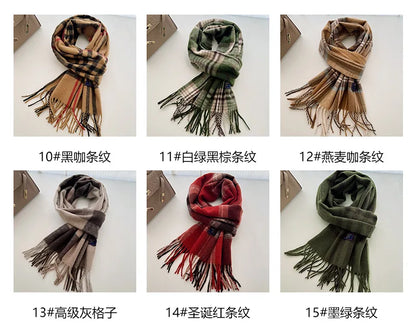 Chic Design Soft Warm Women Scarf Autumn Winter Classic British Imitation Cashmere Muffler Men Plaid Thermal Tassel Shawl Couple