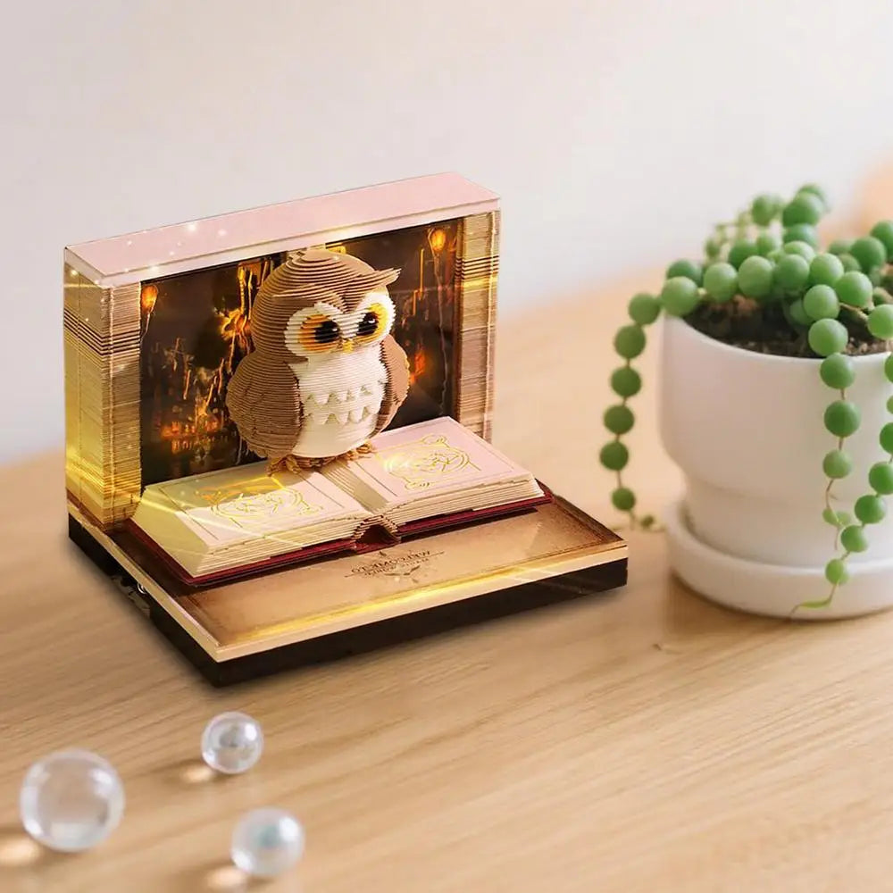 2026 Paper Sculpture Calendar 3D Owl Tear-off Calendar Paper Sculpture Art Memo Notepad Desk Calendar Sticky Notes Bookmark