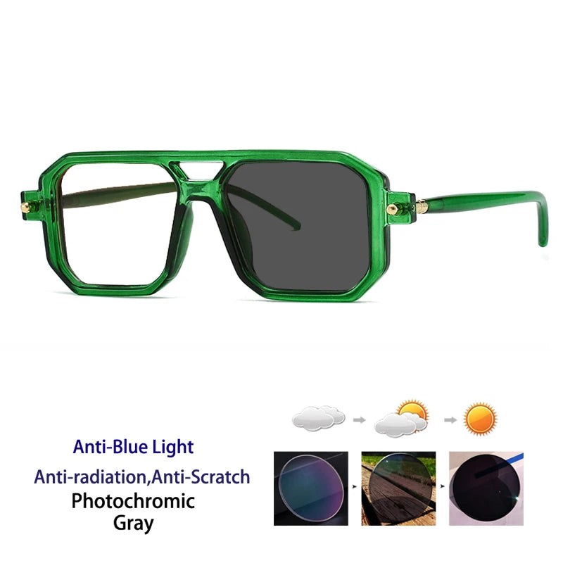 KOCOLIOR Men's Retro Fashion Double Beam Reading Glasses Brand Design Anti Blue Light Photochromic Presbyopia Glasses +0 to +6.0