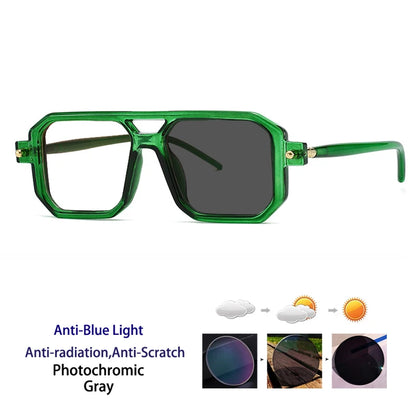 KOCOLIOR Men's Retro Fashion Double Beam Reading Glasses Brand Design Anti Blue Light Photochromic Presbyopia Glasses +0 to +6.0