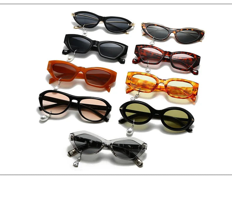 Pearl Diamond  DIY Tear Sunglasses for Women Small Frame Cat Eye Fashion Forward Mermaid Tear Aviator Eyewear