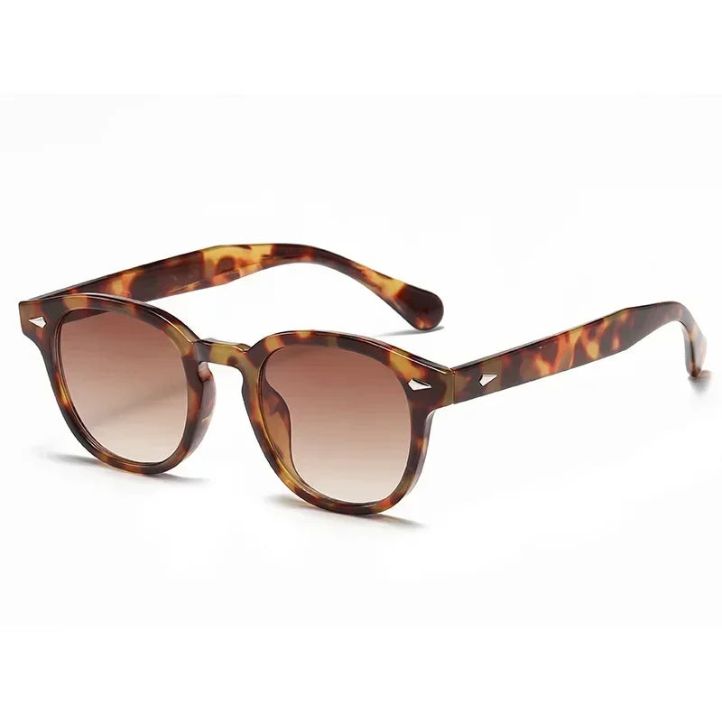 JNPCXI Quality New Retro Round Sunglasses Women Fashion Rivets Decoration Shades UV400 Men Punk Leopard Sun Glasses