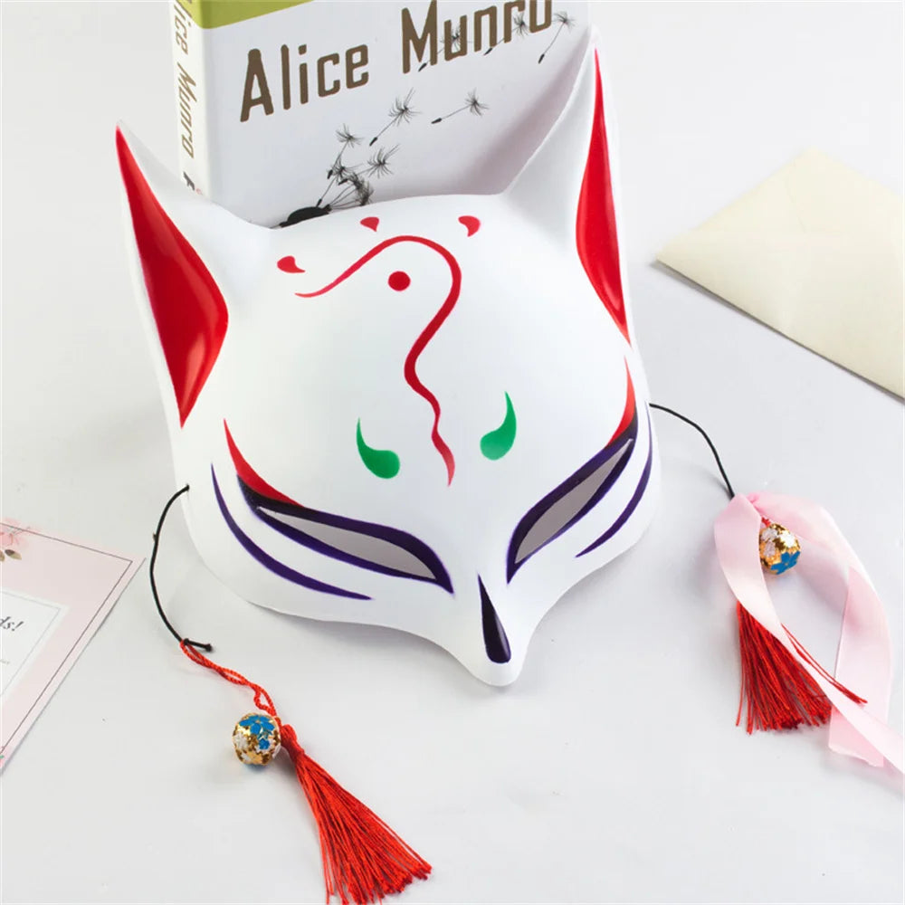 Fashion Anime Fox Mask Hand-painted Mask With Tassels Bell Halloween Masquerade Party Festival Cosplay Photo Prop Cute Gift