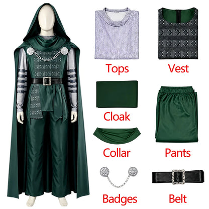 Beast Kingdom Victor Von Doom Cosplay Costume Doctor Doom Cosplay Tops Pants Cloak Belt Role Outfit Resin Mask Halloween Cos Men