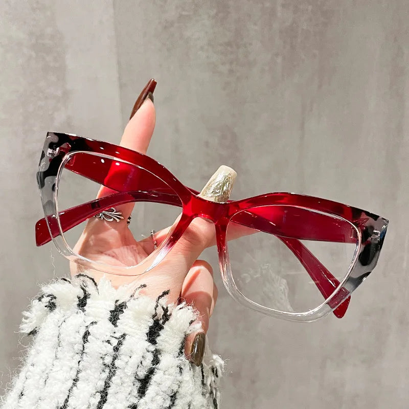 Luxury Brand Designer Women Fashion Cat Eye Anti Blue Light Glasses Double Color Large Frame Lady's Prescription Eyewear Frames