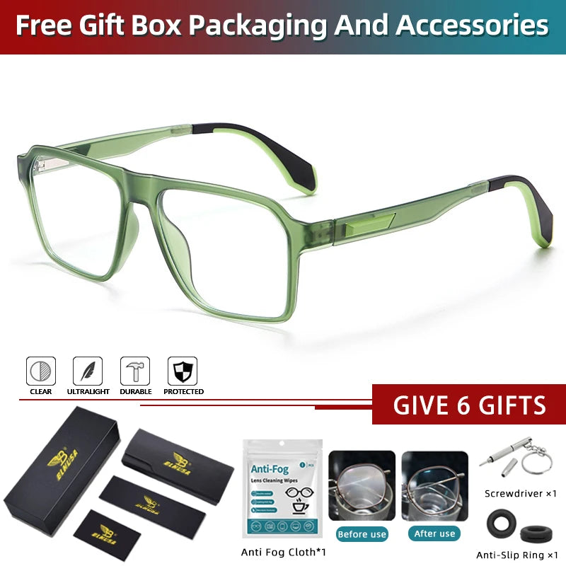 BLMUSA Retro Large Frame Ultralight TR Non-Slip Sports Myopia Glasses Anti Blue Light Prescription Reading Driving Sunglasses