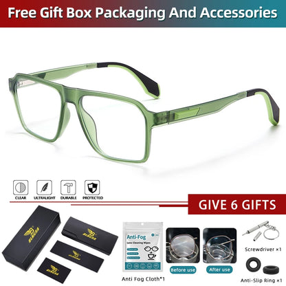 BLMUSA Retro Large Frame Ultralight TR Non-Slip Sports Myopia Glasses Anti Blue Light Prescription Reading Driving Sunglasses