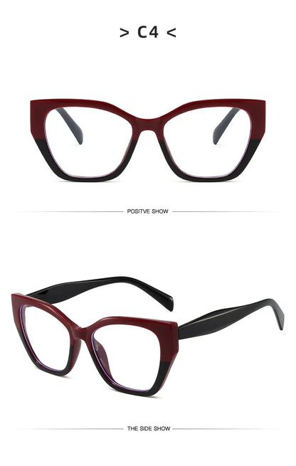 Luxury Brand Designer Women Fashion Cat Eye Anti Blue Light Glasses Double Color Large Frame Lady's Prescription Eyewear Frames