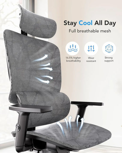Ergonomic Mesh Office Chair with 5-Level Lumbar Support, Computer Gaming Chair with Adjustable Headrest & Armrests,, Customized