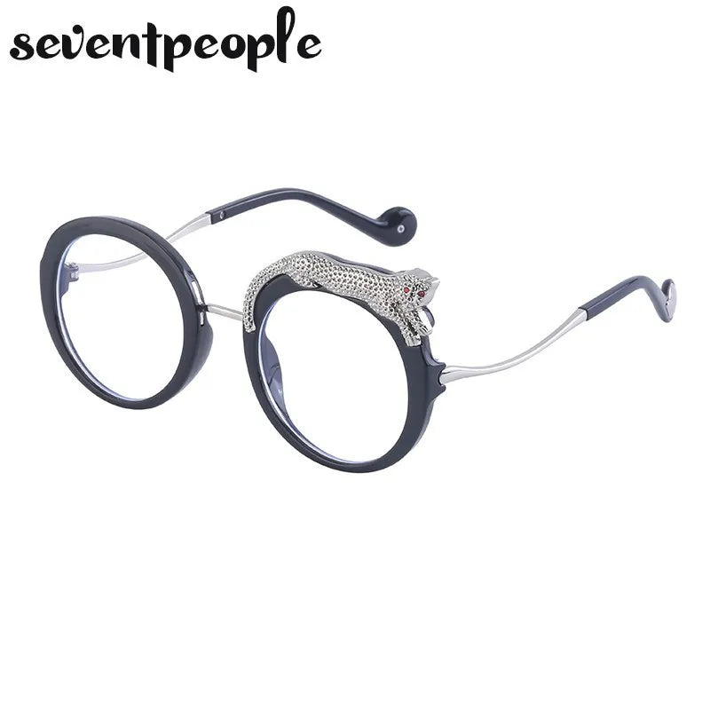 Oversized Round Sunglasses Women Big 2026 Luxury Brand Crystal Leopard-Shaped Sun Glasses for Ladies Anti Blue Light Eyeglasses