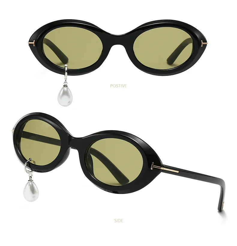 Pearl Diamond  DIY Tear Sunglasses for Women Small Frame Cat Eye Fashion Forward Mermaid Tear Aviator Eyewear