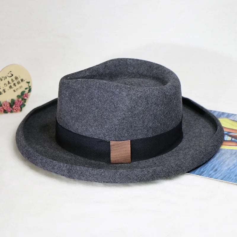 Fedora Men's Feather Wide-brimmed Hat Unisex Wool Felt Jazz Top Hat Autumn and Winter Ladies Hat Church Men's Hat Casual