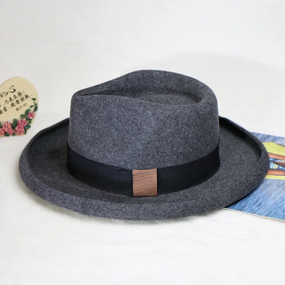 Fedora Men's Feather Wide-brimmed Hat Unisex Wool Felt Jazz Top Hat Autumn and Winter Ladies Hat Church Men's Hat Casual