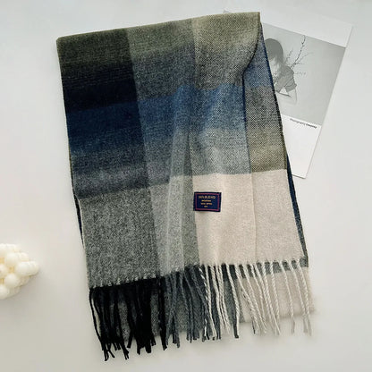Chic Design Soft Warm Women Scarf Autumn Winter Classic British Imitation Cashmere Muffler Men Plaid Thermal Tassel Shawl Couple