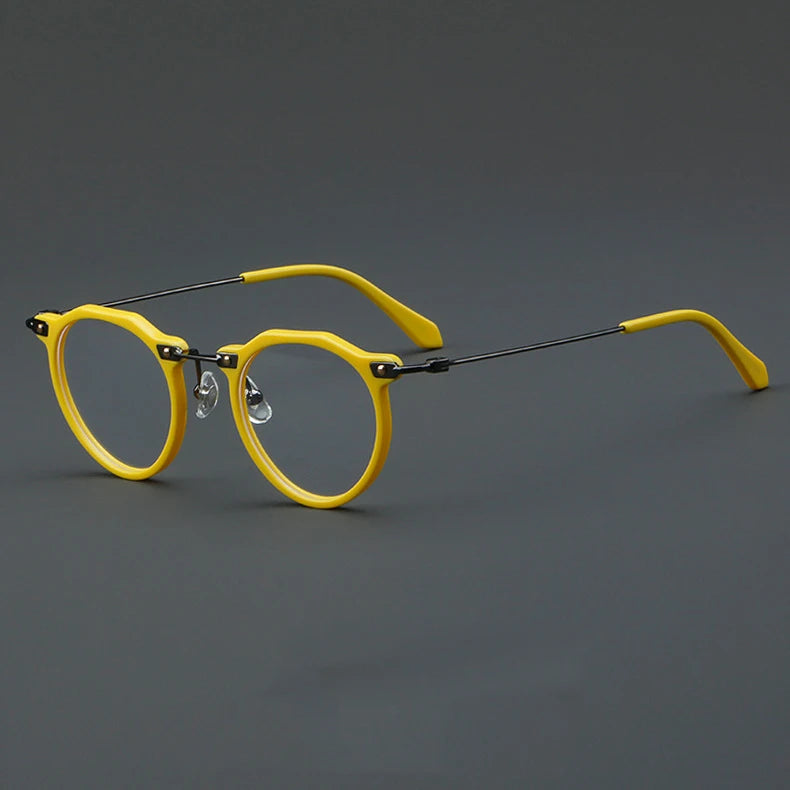 57028 Vintage Acetate Optical Spectacle Frames Women Fashion Round Metal Eyeglass Frame Men Trend Transparent Eyewear