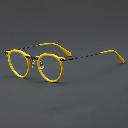 57028 Vintage Acetate Optical Spectacle Frames Women Fashion Round Metal Eyeglass Frame Men Trend Transparent Eyewear