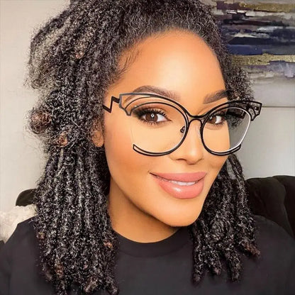 Metal Cat Eye Hollowed Out Blue Light Blocking Eyeglasses For Women Clear Lens Optical Glasses Prescription Presbyopic Glasses