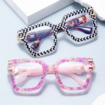 Fashion Ladies' Large Frame Anti Blue Glasses Golden Chain Eyeglass Legs Large Size Optical Spectacle Frame