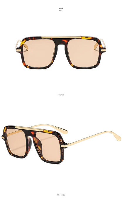 QVQV Brand Design Square Oversized Sunglasses for Women Men Fashion Popular Leopard Champagne Shades UV400 Sun Glasses Trendy