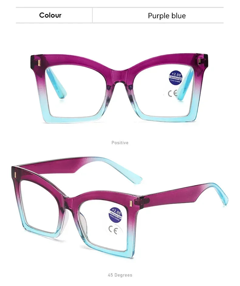 2025 New Style Reading Glasses for Women Fashion Men Oversized Square Prescription Glasses Large Frame Anti-blue Presbyopia