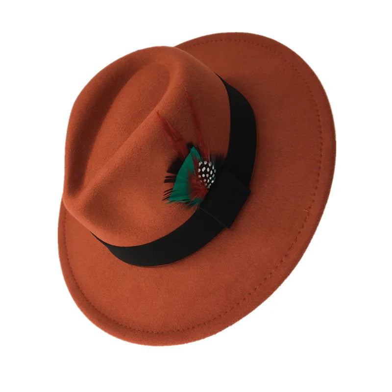 men hats feather men fedoras lady woolen felt church hat unisex  bowknot  jazz hat for men and women